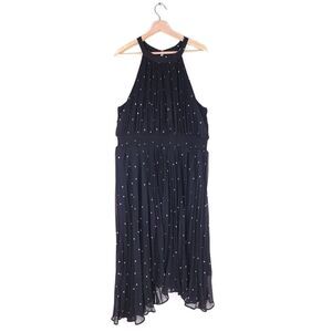 NEW City Chic Miriam Chiffon Pleated Halter Midi Dress Black Polkadot Plus 20
